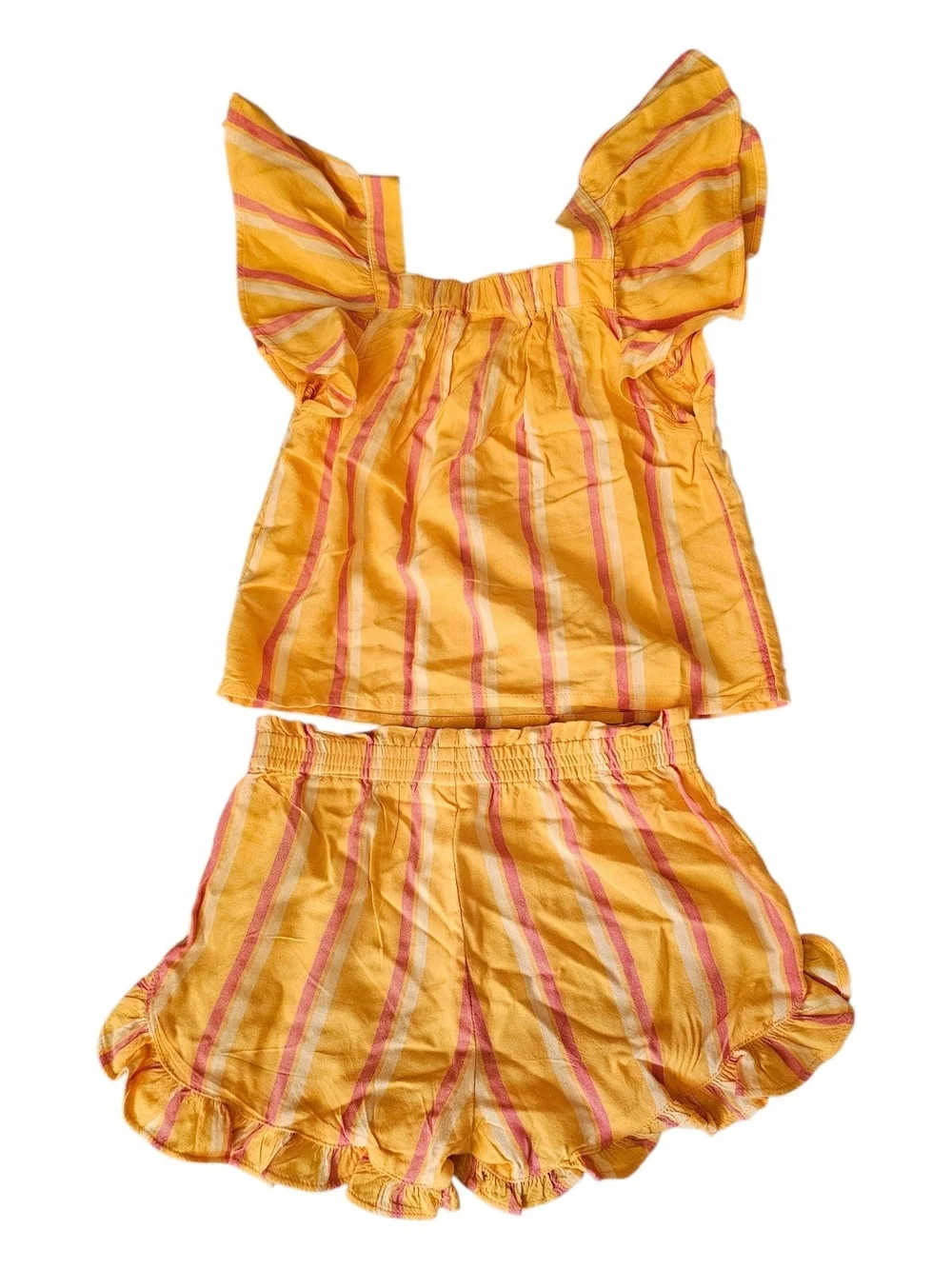 Epic Threads Yellow & Pink Striped Ruffle Tank and Short Set